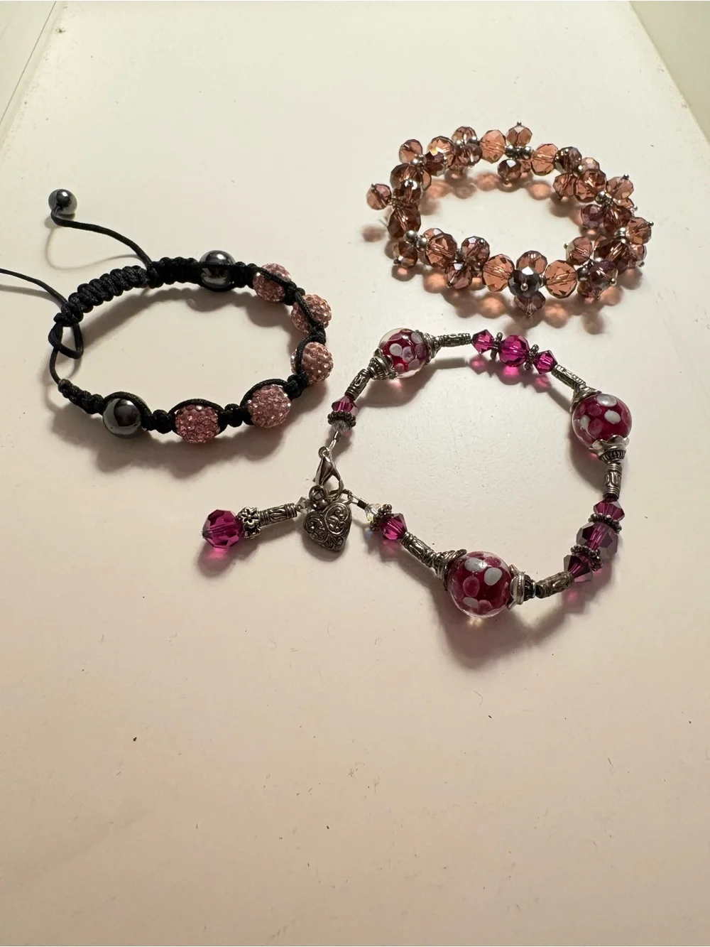 Three-Piece Women's Pink Beaded Bracelet Set